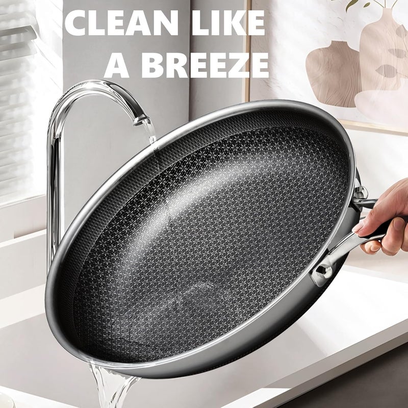 OATOFP Non Stick Frying Pans Set, Hybrid Skillet Set Nonstick (8+10+12inch), Pans for cooking, PFOA Free Stainless Steel Kitchen set, Dishwasher and Oven-Safe Cookware Sets - Image 4
